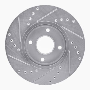 Ford Fiesta Brake Rotor (1) - Front Right - R1 Concepts - Drilled & Slotted - Silver - `14-`23